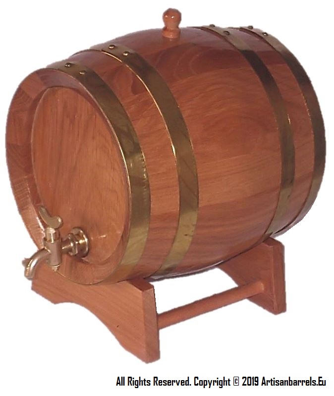 Small oak wood barrels, miniature whiskey casks, wooden whisky kegs with brass rings, hoops