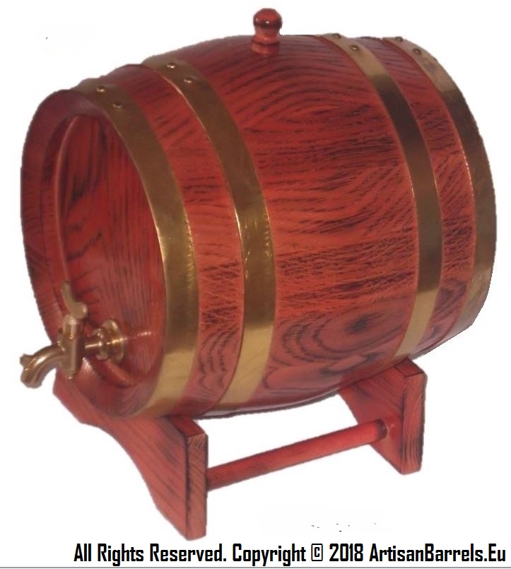 3 litrer wine barrel, oak wood cask, 3 litre wooden keg with brass hoops, 3L