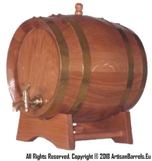 3 liter oak barrel with brass rings, loops, bands and brass tap